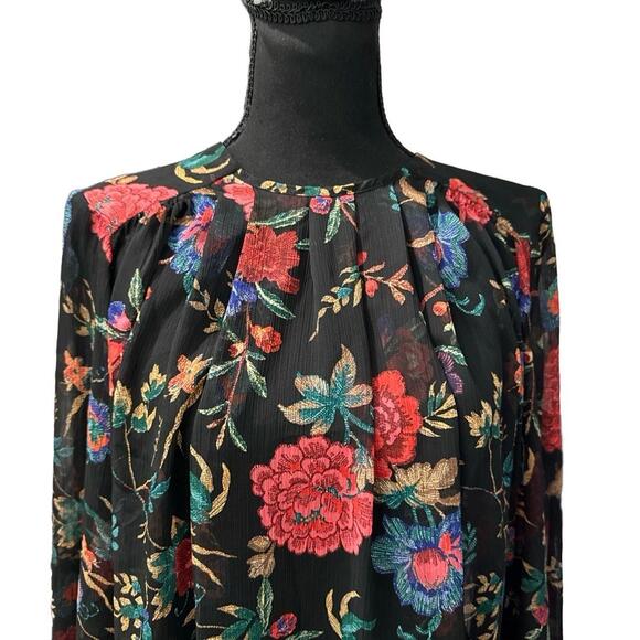 MAEVE by Anthropologie Long-Sleeve Pleated Floral Peasant Blouse in Black-Small - Picture 6 of 13